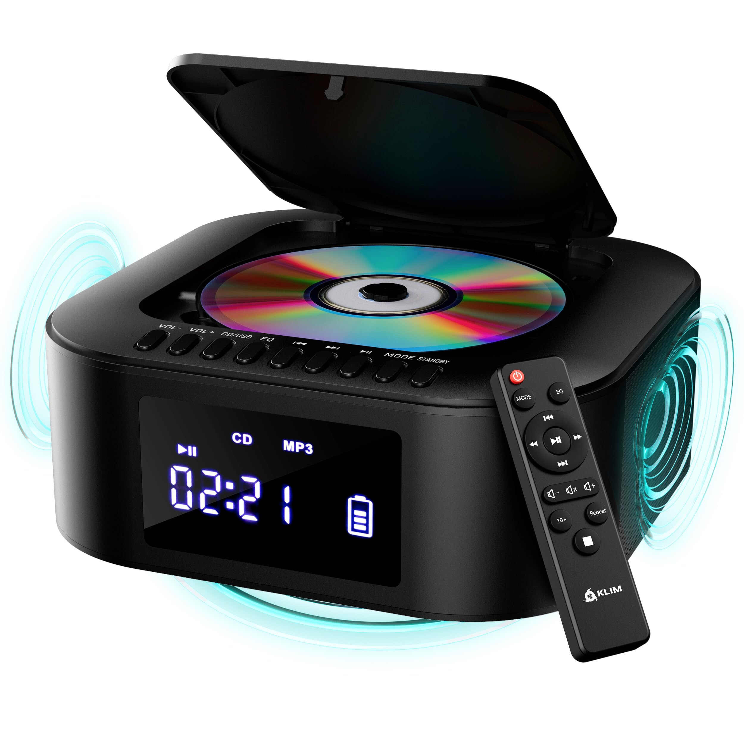 Photo 1 of KLIM Boombox E1 - CD Player Portable Audio System + Extra BASS with Subwoofer + FM Radio, CD MP3 Bluetooth AUX USB + Wired and Wireless Mode Rechargeable Battery + Remote Control