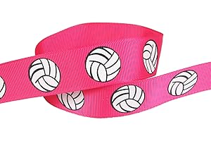 Q-YO 3/8"-1.5" Volleyball/Softball/Soccer Grosgrain Ribbon for Cheer Bows, Sewing(10yd or (2x5yd) 7/8" Volleyball-Socking Pink)