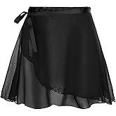 Womens Ballet Skirt with Adjustable Waistband Chiffon Dance Lightweight Tulle Ballet Wrap Skirt for Adults & Girls Perfect for Ballet Class Recitals & Gymnastics, Black