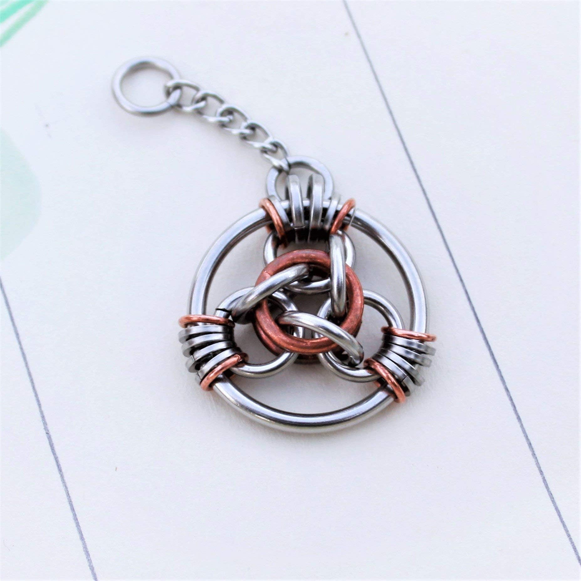 Lucky Coin Keychain: Stainless Steel and Copper Woven Good Luck Keychain Pendant, Quarter Sized Keychain Fob, Unique Key Chain, Every Day Carry, EDC