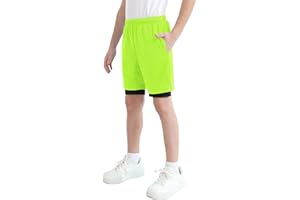 QBK Toddler to Youth Boys 2 in 1 Athletic Running Shorts with Compression Liner for Soccer Basketball Sports