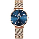 OLEVS Women's Mesh Bracelet Watch, Elegant Large Face Three Hand Analog Quartz Womens Wristwatch, Pretty Slim Date Display Waterproof Ladies Watches for Small Wrists