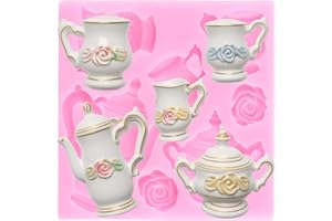 YIHUOMOLDS Tea Party Cake Mold Teapot Fondant Molds Tea Cup Silicone Mold for Cake Decorating Cupcake Topper Chocolate Candy 