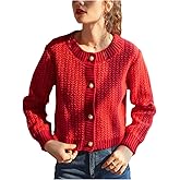 SweatyRocks Women's Cropped Cardigan Fall Long Sleeve Open Front Cardigans Button Down Knit Sweater