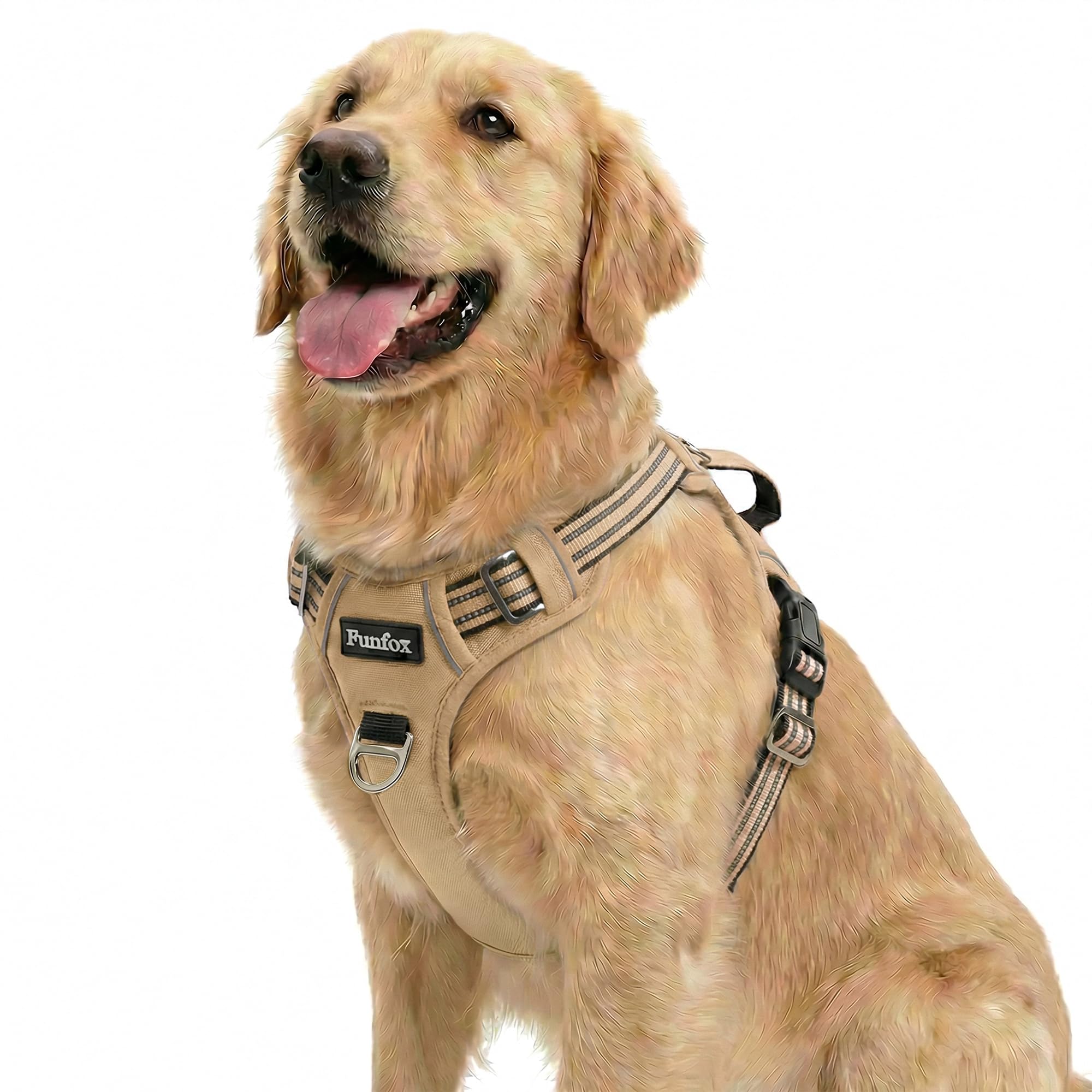 Photo 1 of Funfox Dog Harness No Pull, Adjustable Pet Vest Harness, Super Soft Material with Vertical Handle Easy Control, Reflective Night Walking, 2 Leash Clips for Large Dogs, Brown, L