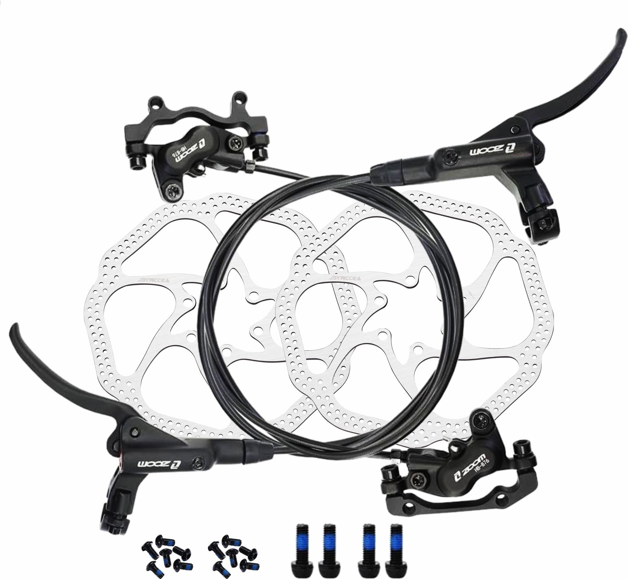 FAMEX RIDE HB-876 4 Piston Hydraulic Disc Brake Front & Rear 700mm & 1650mm Set 4 Piston for Mountain Bike MTB BMX (Black)