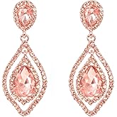 NLCAC Women Pear Shape Crystal Earrings Dangle Teardrop Rhinestone Chandelier Bridal Earring for Wedding