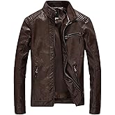 Youhan Men's Casual Zip Up Slim Bomber Faux Leather Jacket