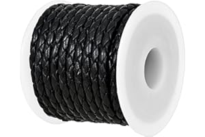 GENIQUE Real/Genuine Round Braided Leather Cord String Rope Folded, Leather Rope for Crafts, Jewelry Making, Necklace, Bracelets (5 Metres) (3mm, Black Distressed)