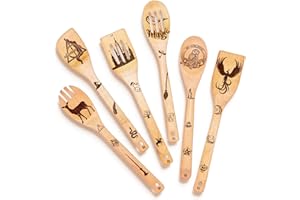 Riveira Magic Wizard Harry Potter Gifts Organic Wooden Spoons For Cooking Utensils Set 6-piece - Christmas Gifts For Women Kitchen Utensils Spatulas For Nonstick Cookware Gifts For Cooking Lovers