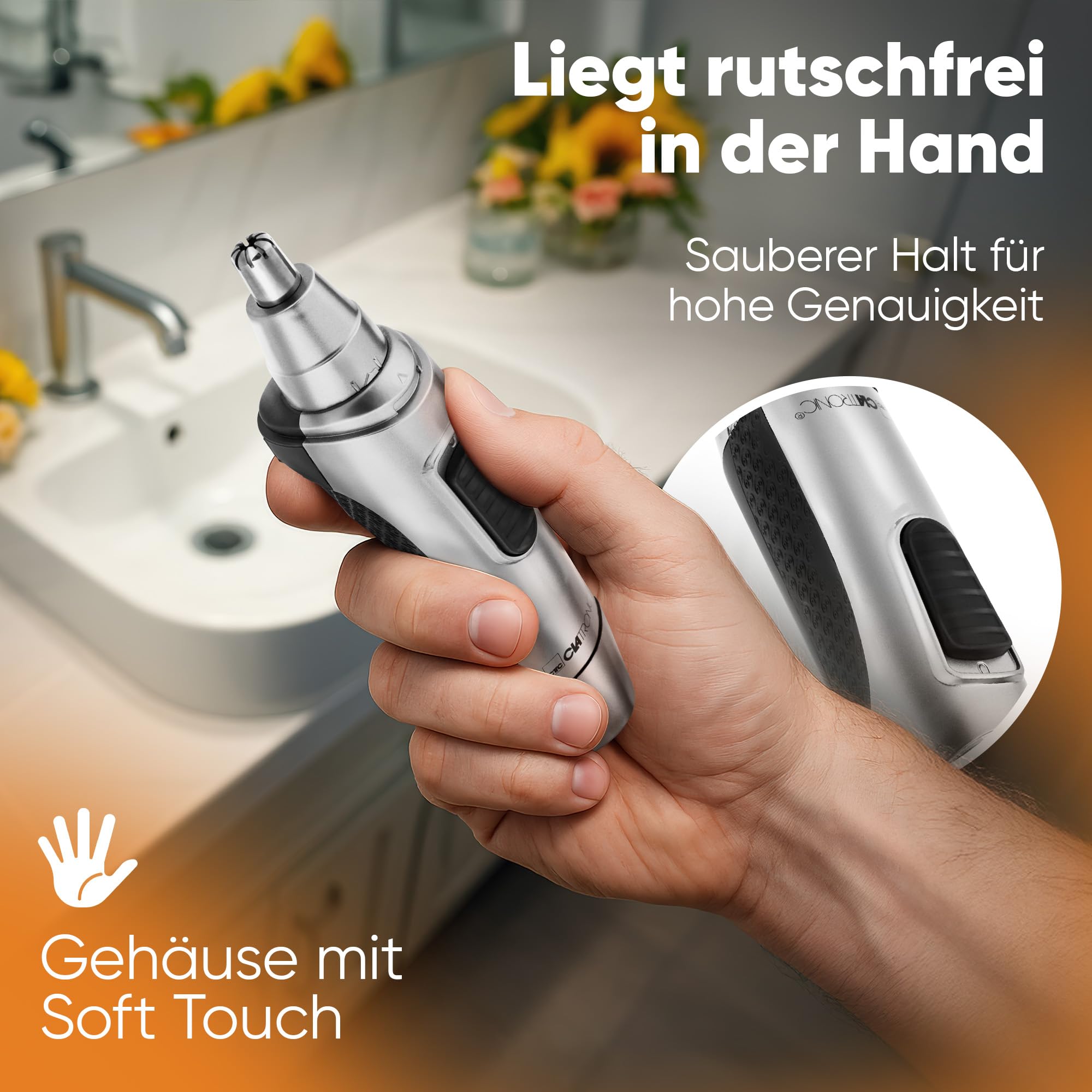Clatronic® Nasenhaartrimmer Herren | auch für Ohrhaare | mit Licht | Soft-Touch-Gehäuse | Edelstahl-Scherkopf (abnehmbar) | Nasenhaarentferner | Nasenhaare entfernen | Nasentrimmer | NE 3595 4