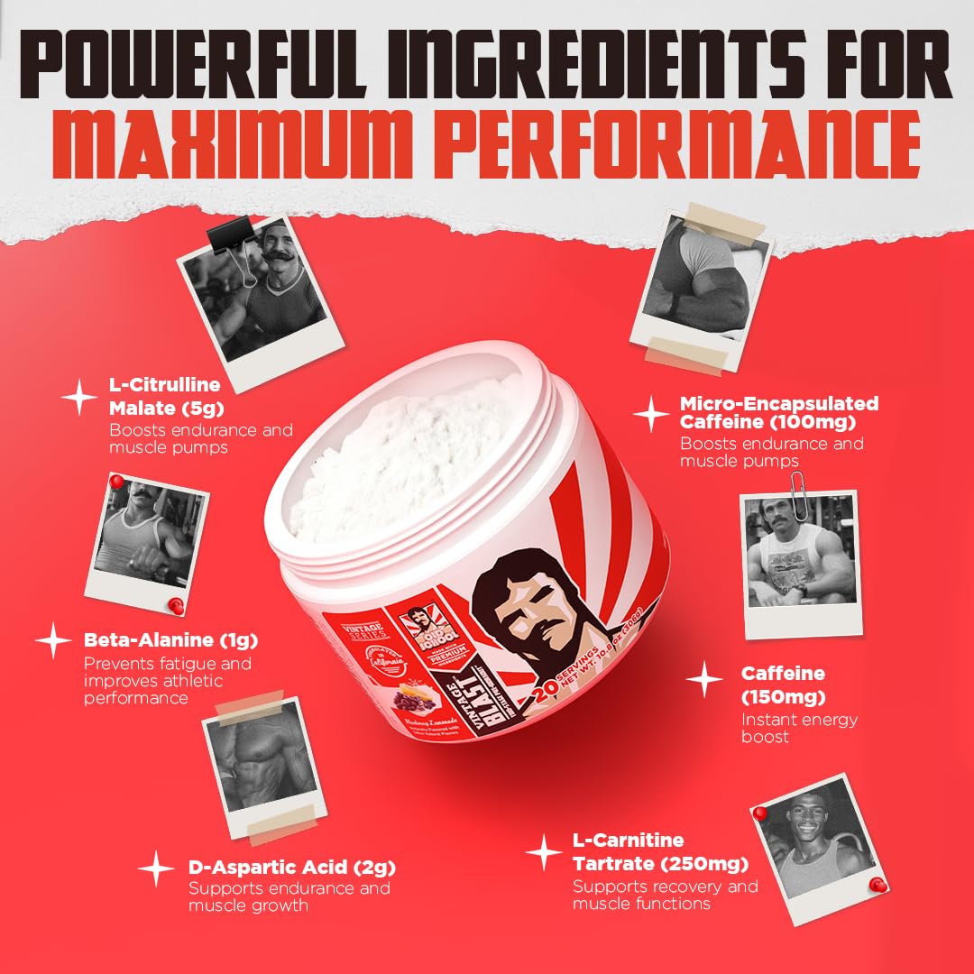Old School Labs Ultimate 2 Stage Pre Workout for Explosive Energy, Massive Pumps & Focus - Preworkout for Men & Women - Natural Pre Workout Powder with Amino Acids, 250mg Caffeine, Blueberry Lemonade