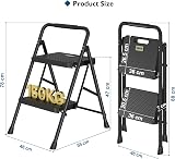BONTEC 2 Step Ladder Folding Steel Step Stool 150kg Anti-Slip Pedals view 3