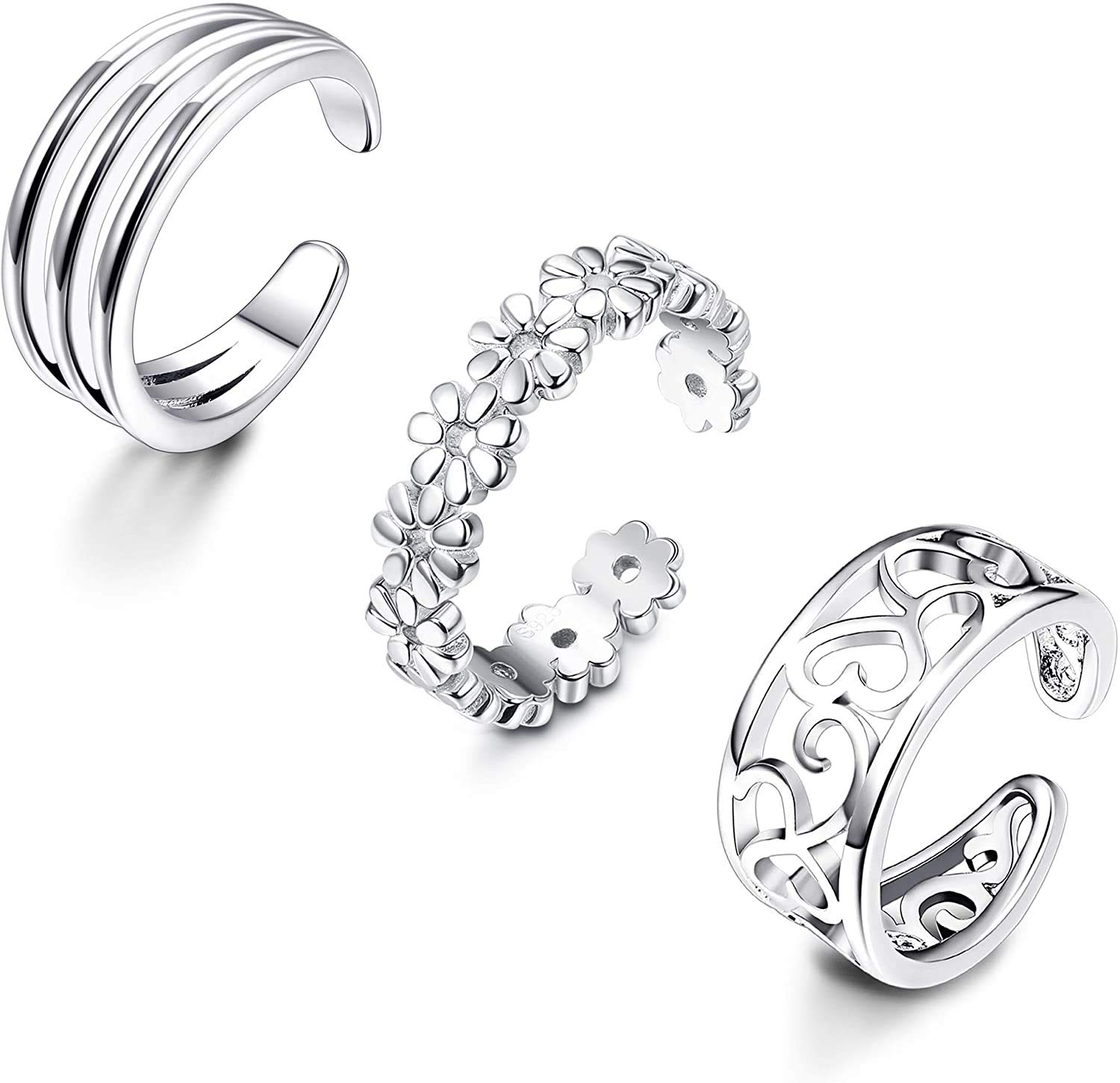 MILACOLATO 925 Sterling Silver Toe Rings Set Simple Open Thin Band Ring Adjustable for Women Girls Foot Jewelry 1