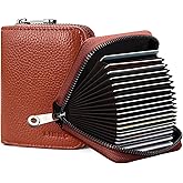Linno RFID 20 Slots Credit Card Holder Genuine Leather Small Wallet for Women or Men with Zipper