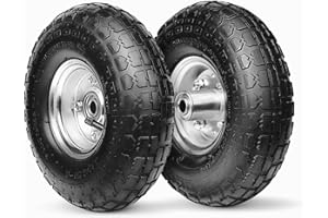 DUALSO 10-Inch Replacement Tire and Wheel 4.10/3.50-4" - 10” Pneumatic Utility Tires for Cart, Dolly, Hand Truck, Generator, Lawnmower, Garden Wagon with 5/8” Axle Bore Hole - Double Sealed Bearings (2 pack)