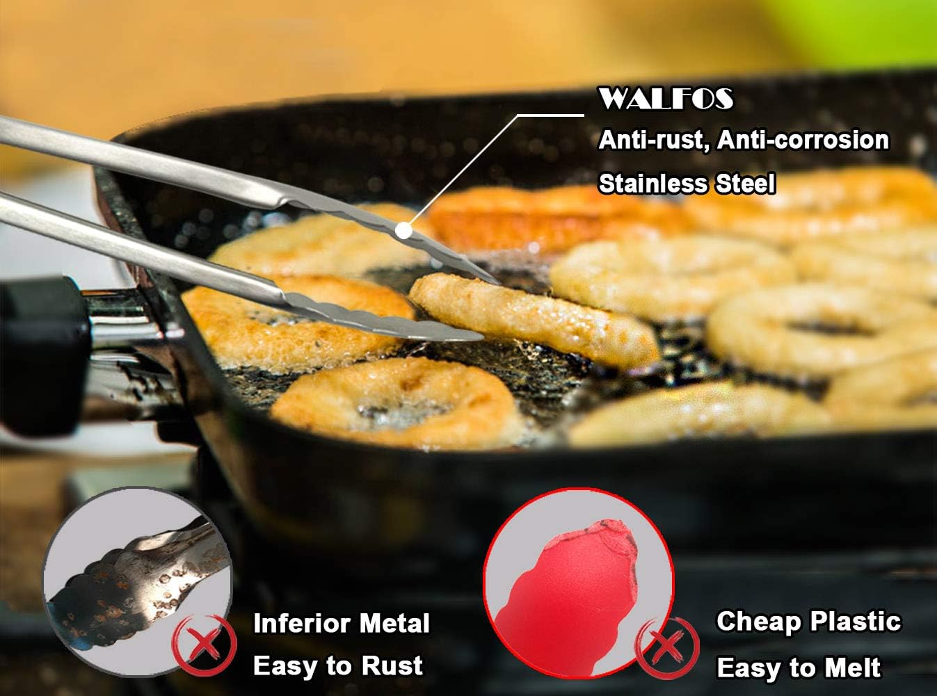 Walfos Kitchen Tongs,Non-Slip Heat Resistant Handle Kitchen Grill Tongs- Great for Grill BBQ Grilling, Turning and Cooking Food - Image 3