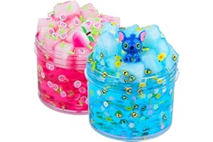 LANUMIONG 2 Pack Jelly Cube Crunchy Slime Kit, with Pink and Blue Clear Crunchy Slime, Soft & Non-Sticky, Slime Party Favor for Girls and Boys Stress Relief Toy, Cool Birthday Gifts for Kids