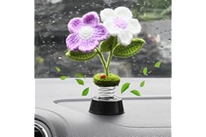 Levvohd Sun Flower Car Dashboard Decorations, Dashboard Bobbleheads Knitted Flowers for Women Car Ornament Accessories (Handmade White 1PCS)