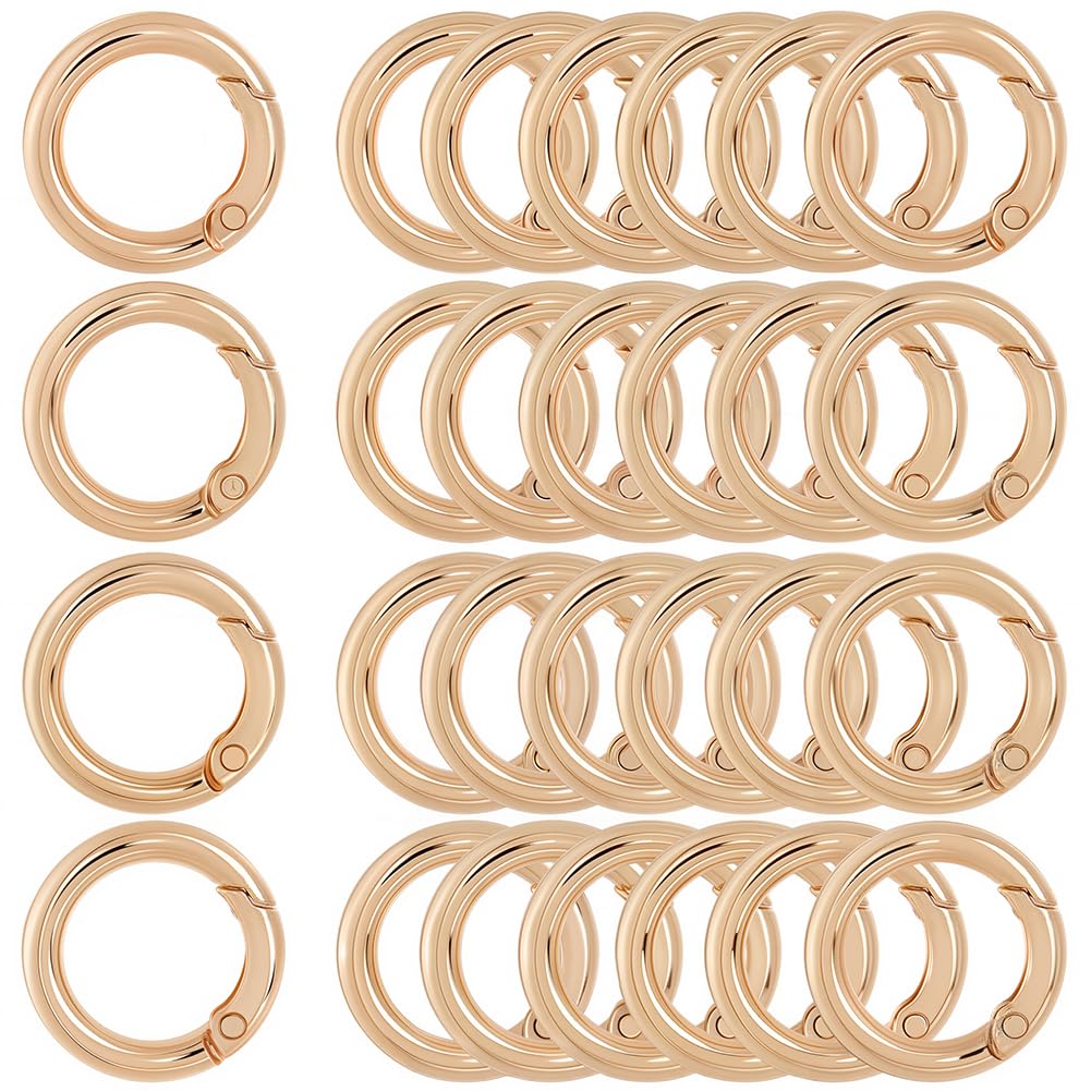 SOFPLATE 1 Box 30Pcs Spring O Rings 25mm Round Carabiner Clip Gold O Ring Buckles Metal Trigger Spring Snap Hooks Zinc Alloy Gate Key Rings for DIY Keychains Keyring Purses Handbags Dog Leashes Crafts
