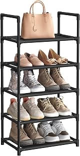 SONGMICS 5-Tier Shoe Rack 28x45x89 cm Metal Frame Non-Woven Shelves Black