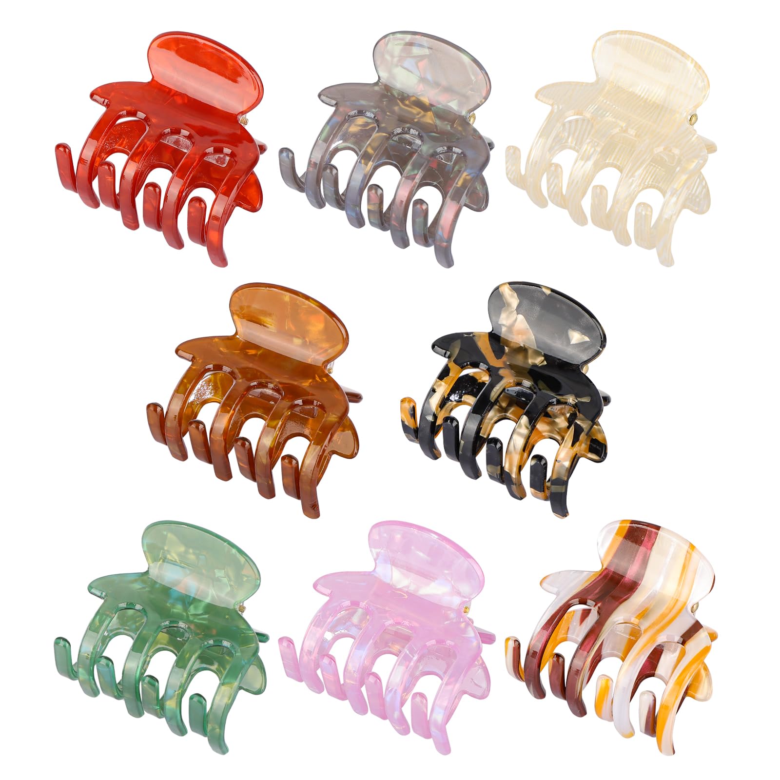 HAYHOI Hair Claw Clips, 8PCS Marble Resin Medium Cute Small Jaw Clip | Nonslip Tortoise Aesthetic Styling Accessories for Thin Thick Hair for Women Girl Gift,Brown Black