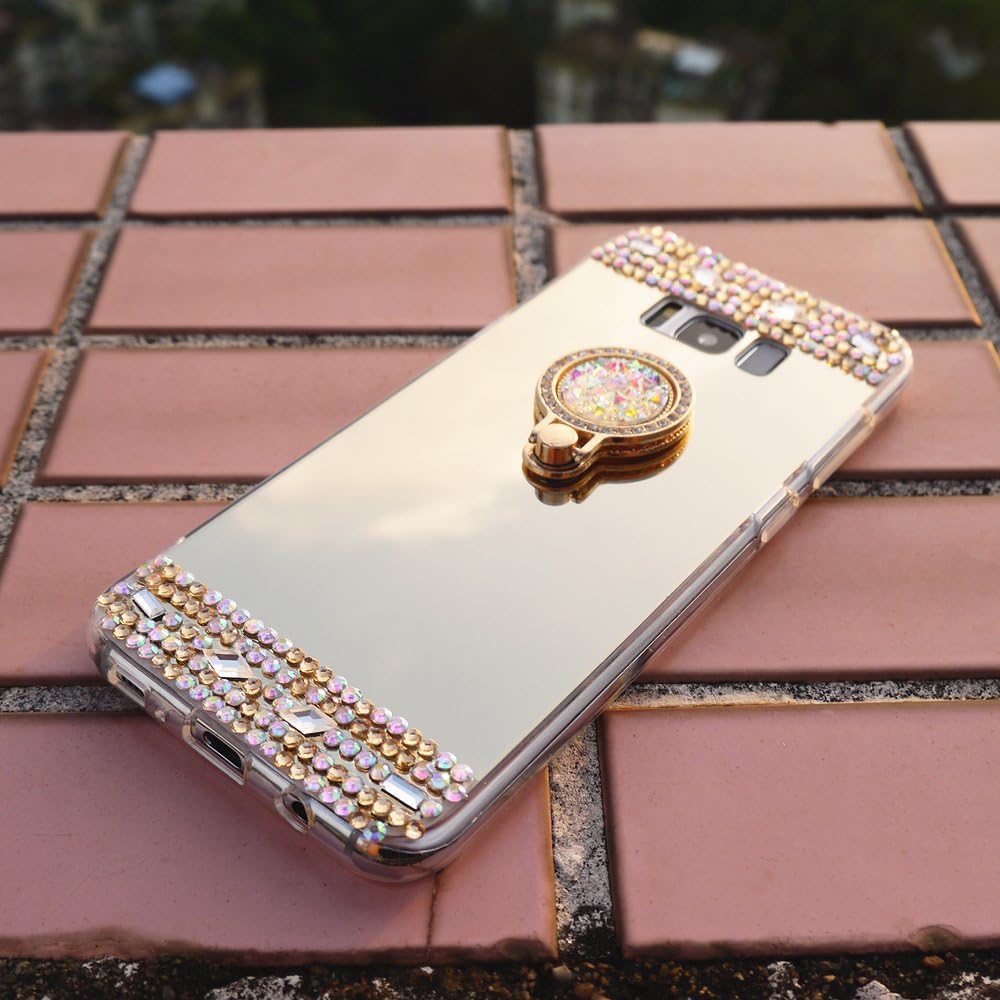 Galaxy S10e Women Case with Ring Holder, S10 Lite Case, DMaos Sparkly Diamond Mirror Cover with Kickstand, Colorful Rhinestone for Samsung 5.8 inch (S10e, Gold)
