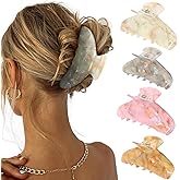 4Pcs Large Acrylic Hair Claw Clips - Strong Hold Thick Hair Banana Barrettes for Women Girls (Hair Clips, Banana(gray/champagne/green/pink))