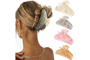 HAIMEIKANG 4Pcs Large Acrylic Hair Claw Clips - Strong Hold Thick Hair Banana Barrettes for Women Girls (Hair Clips, Banana(gray/champagne/green/pink))
