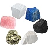 Amazing Gemstone Crystals for New Home Manifestation, Set of 6 Lapis Lazuli, Selenite, Shungite, Pyrite, Scolecite and Rose Quartz Healing Crystals and Stones