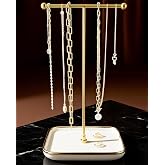 VROOMIUM Necklace Holder- Ceramic Base 1ft Height Jewelry Organizer Stand, Aesthetic Jewelry Hanger Display for Necklaces, Br