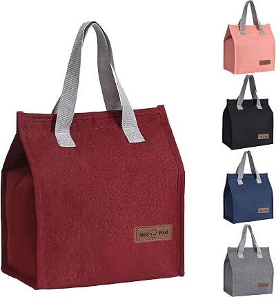 Yikki Lunch Bag for Women Men Reusable Insulated Leakproof Red 10.1 x 9 x 5.2
