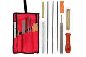 KUTIR Chainsaw Sharpener File Kit – 10 Pcs Chainsaw Sharpening Tool Set with 5/32", 3/16", 7/32" Round Files, 6" Flat File, Handle, Filing Guide, Quick Check Gauge, Bar Groove Cleaner & Travel Pouch