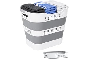Beinilai Collapsible Laundry Basket,43L (11.5Gallon) Foldable Laundry Basket Plastic with Handles,Pop Up Storage Container/Organizer/Hamper for Laundry, Space Saving and Durable (1 Pack, Grey)