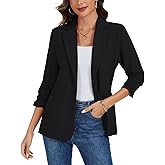 MINTLIMIT Ruched 3/4 Sleeve Blazer Jackets for Women Shoulder Pad Button Front Notch Lapel Casual Blazers with Pockets