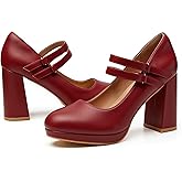 Trary Mary Jane Shoes Women Heels Platform Chunky Block High Heels with Double Strap Women's Pumps Comfortable Dress Pumps for Party Wedding Office Round Toe Heel Shoes