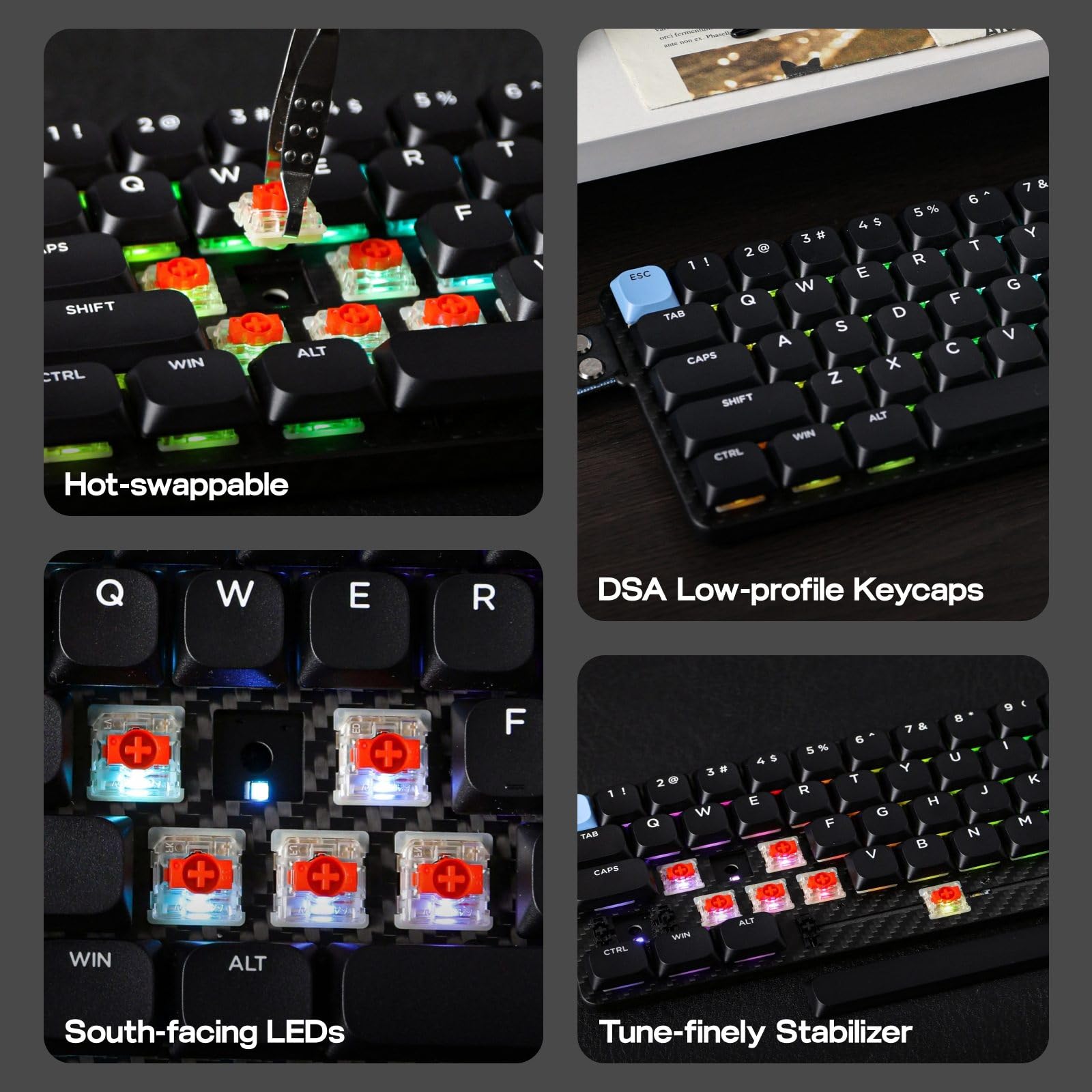 EPOMAKER Carbon60 QMK/VIA Wireless Mechanical Keyboard, 60% Compact Layout, Tri-Mode Bluetooth/2.4GHz/USB-C, Carbon Fiber Design, Hot Swappable (Gateron Low-Profile Red Switch)