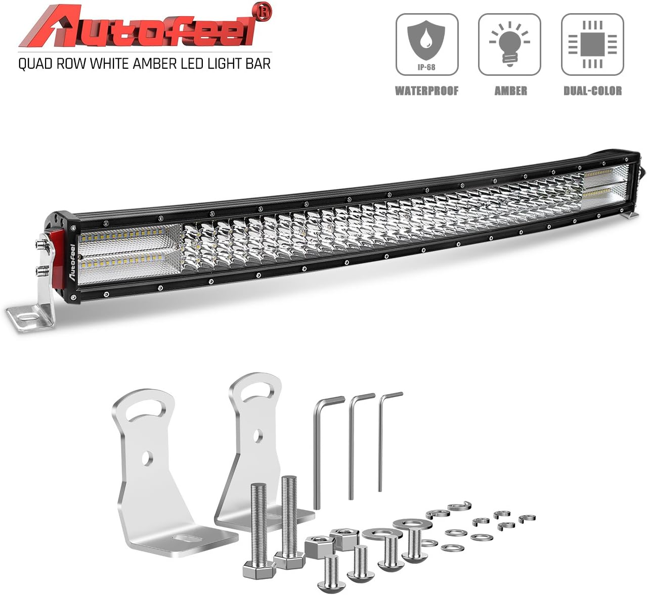 LED Light Bar Curved, Autofeel 32 inch 376W Quad Row Driving Lights Emergency Lights Fog Light Snow Lights Flashing Amber Light Spot Flood Combo Beam Light Bar Off Road Lights for Truck Jeep Tacoma