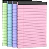 Legal Pads 5x8, College Ruled Paper, Colored Note Pads 5x8, Pink Legal Pad, Purple Notepad, 4 Pack Small Notepads, 30 Sheet/Notepad,Lined Paper with Sturdy Backboard, Note Pad for School,Business,Home