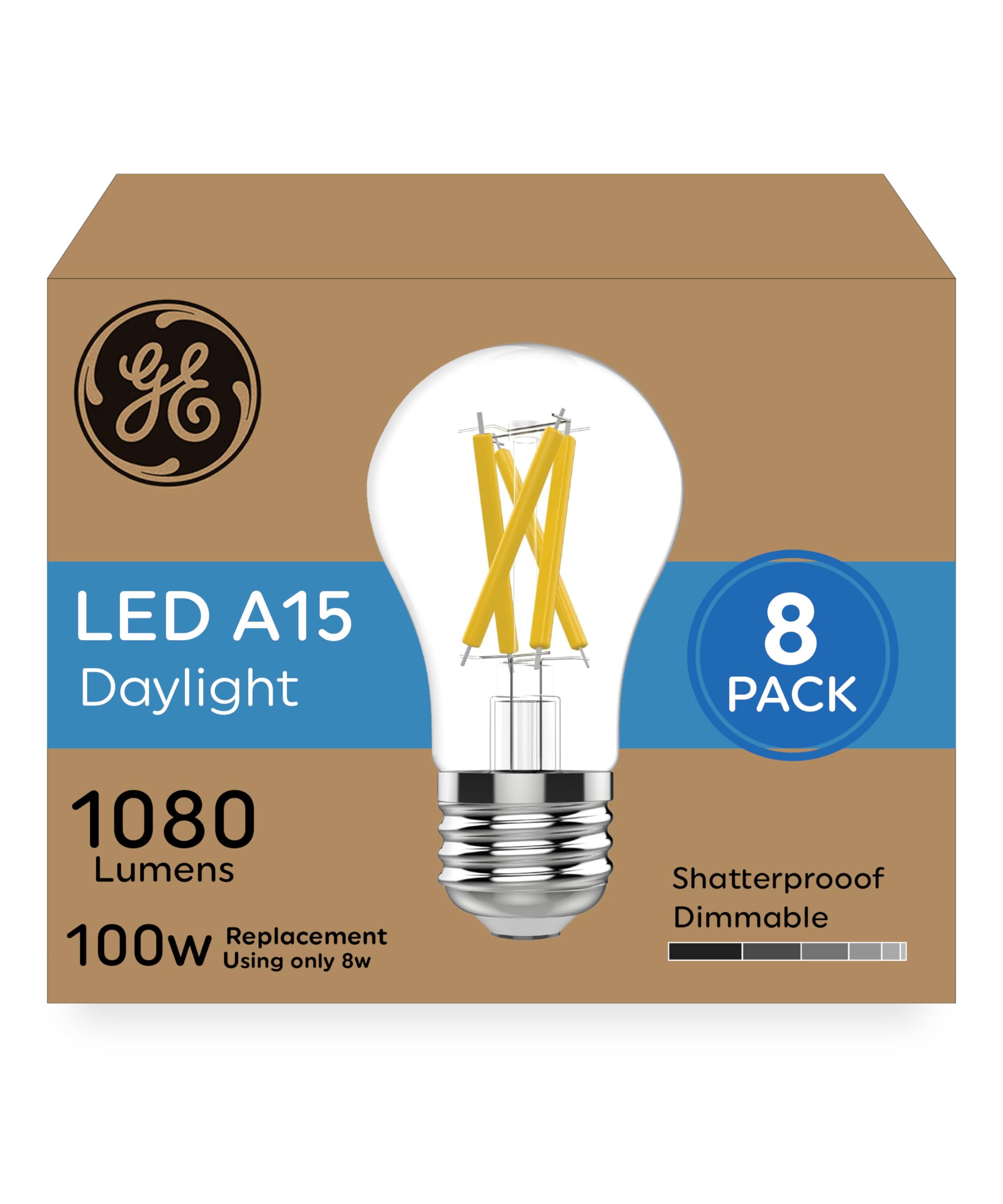 Photo 1 of GE Ultra Bright LED Light Bulbs, 100 Watt Equivalent, Daylight, Ceiling Fan Clear A15 Bulbs (8 Pack)