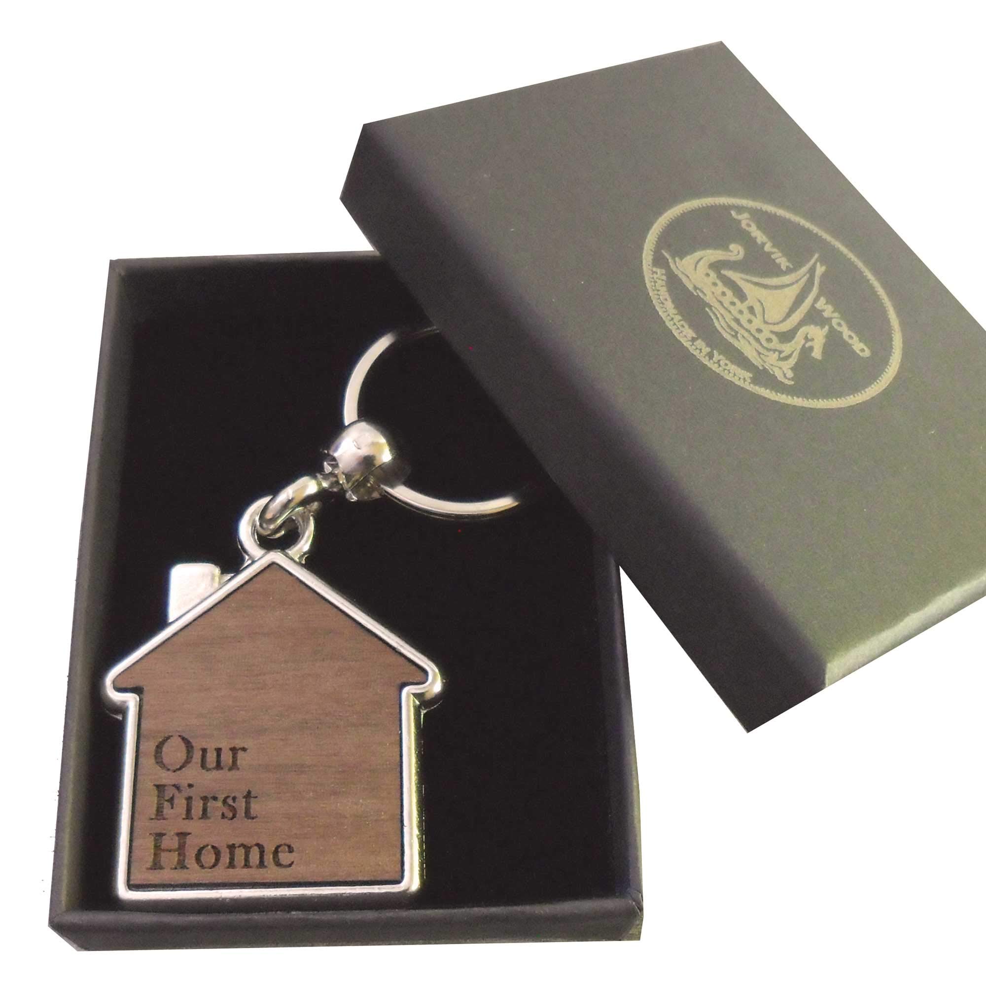 Jorvik Wood Our First Home Design Keyring, Custom Keychain, Housewarming New Home Gift