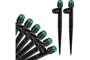 HUISUYTON 50pcs Drip Irrigation Emitters Sprayer for 1/4" Drip Irrigation Tubing Adjustable 360 Degree Water Flow Drippers on 6.5" Sturdy Stake with Lock Barbed Irrigation Drippers for Watering System