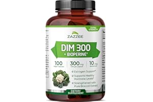 Zazzee DIM 300 mg Per Capsule, 100 Count, Plus 10 mg BioPerine, Estrogen Balance, Hormonal Acne, Menopause Support, Hormonal Balance, Diindolylmethane, Vegan, All-Natural, Non-GMO, Made in The USA