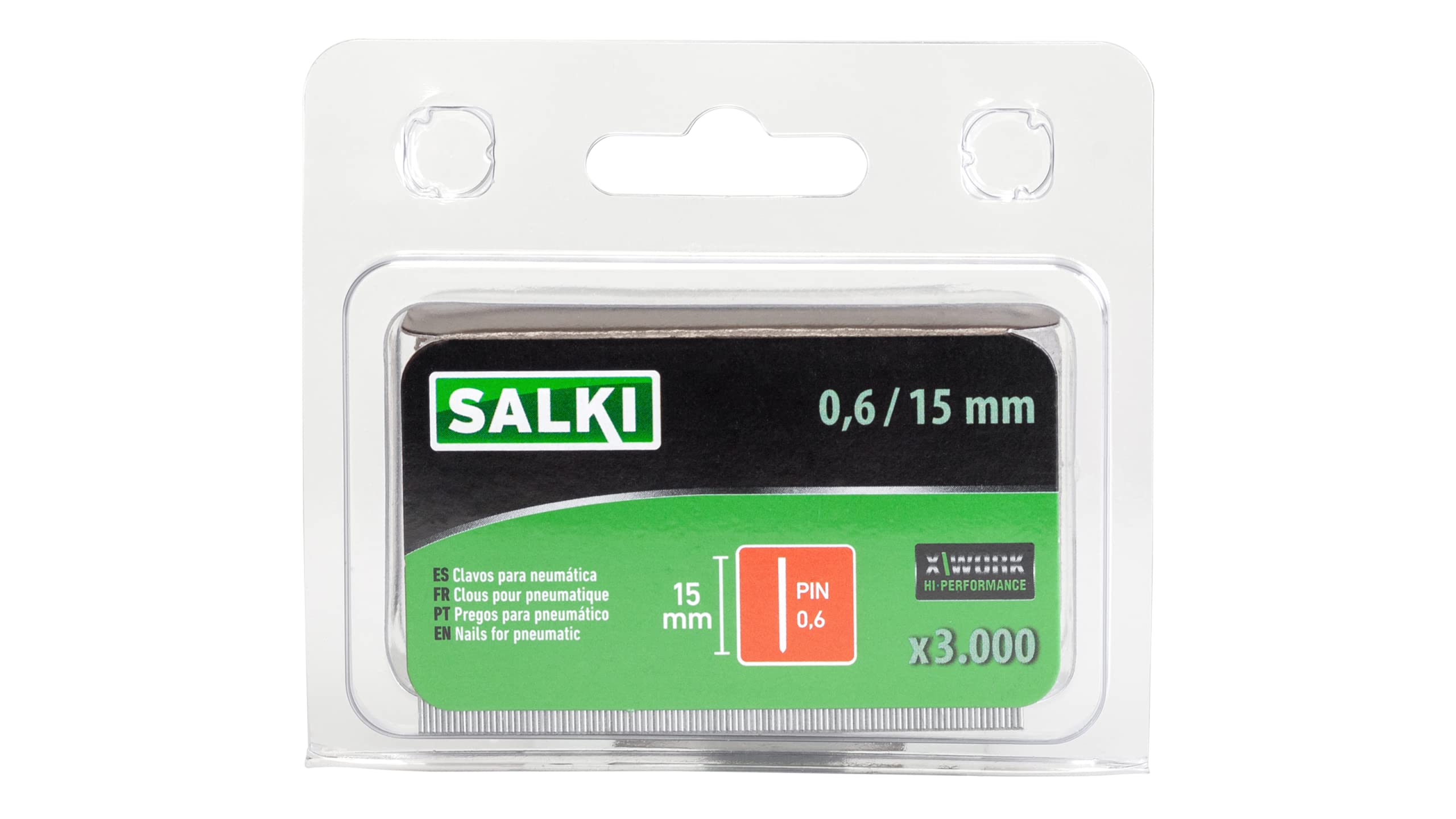 SALKI | 0.6 mm Galvanised PIN Nails | Blister Pack of 3000 | 15 mm Headless Nails for Pneumatic Stapling | Compatible with JSI-12 mm Pneumatic Nailers | Heavy Duty Grey Finish
