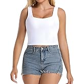ALINGSANBA Women's Sleeveless Ribbed Tank Tops V Neck Stretchy Casual Basic Form Fitting Crop Tops