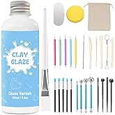 EIGTWEN 100ml Air Dry Clay Glaze and 29pcs Clay tools kit, Gloss Clay Varnish Protects Clay from Surface Wear, Pottery Tools Can be Used for Stippling, Carving, Molding, and Shaping Clay Crafts(Gloss)