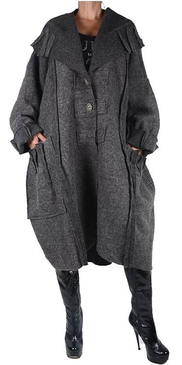 Damen Wolle Lagenlook Ballon Wintermantel Mantel Swinger lang XXL 3XL 4XL 5XL 6XL Grau Übergang Winter