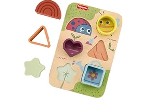Fisher-Price Wood Baby Toy Sort and Grow Puzzle Silicone Shape-Sorting Activity with Wooden Board for Infants Ages 6+ Months