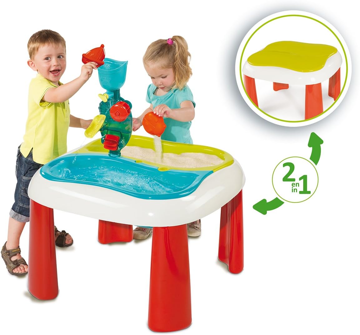 Smoby 310063 Jeu Plein Air Bac à Sable 2 En 1 Table Sable Et Eau Double Bacs Accessoires Inclus