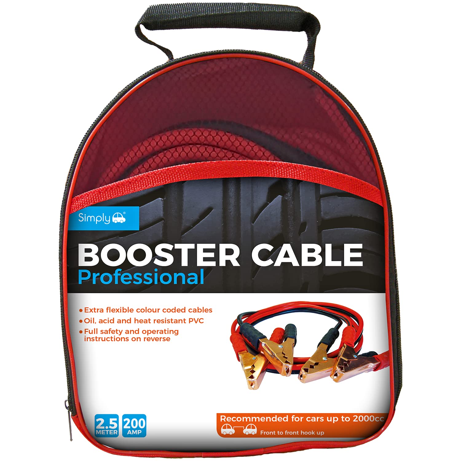 Simply SP200 Professional Jump Booster Cable - Recommended for cars up to 2000cc - 200AMPs - 2.5 Metres(Packaging May Vary), 2.5 Metre